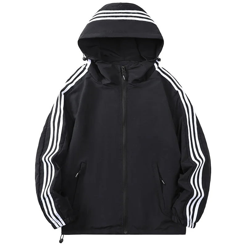 Men's Hooded Jacket with Striped Trim & Lightweight Comfort