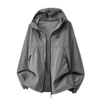 Gray Men's Hooded Jacket with Zip Pockets & Adjustable Drawstring Hood