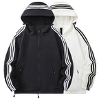 Men's Hooded Jacket with Striped Trim & Lightweight Comfort - Front Full Comparison