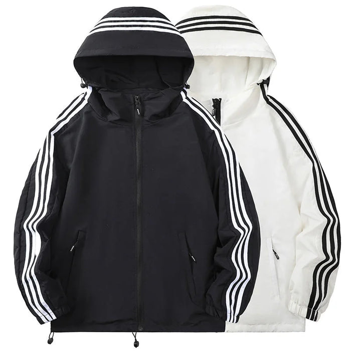Men's Hooded Jacket with Striped Trim & Lightweight Comfort - Front Full Comparison