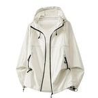 White Men's Hooded Jacket with Zip Pockets & Adjustable Drawstring Hood