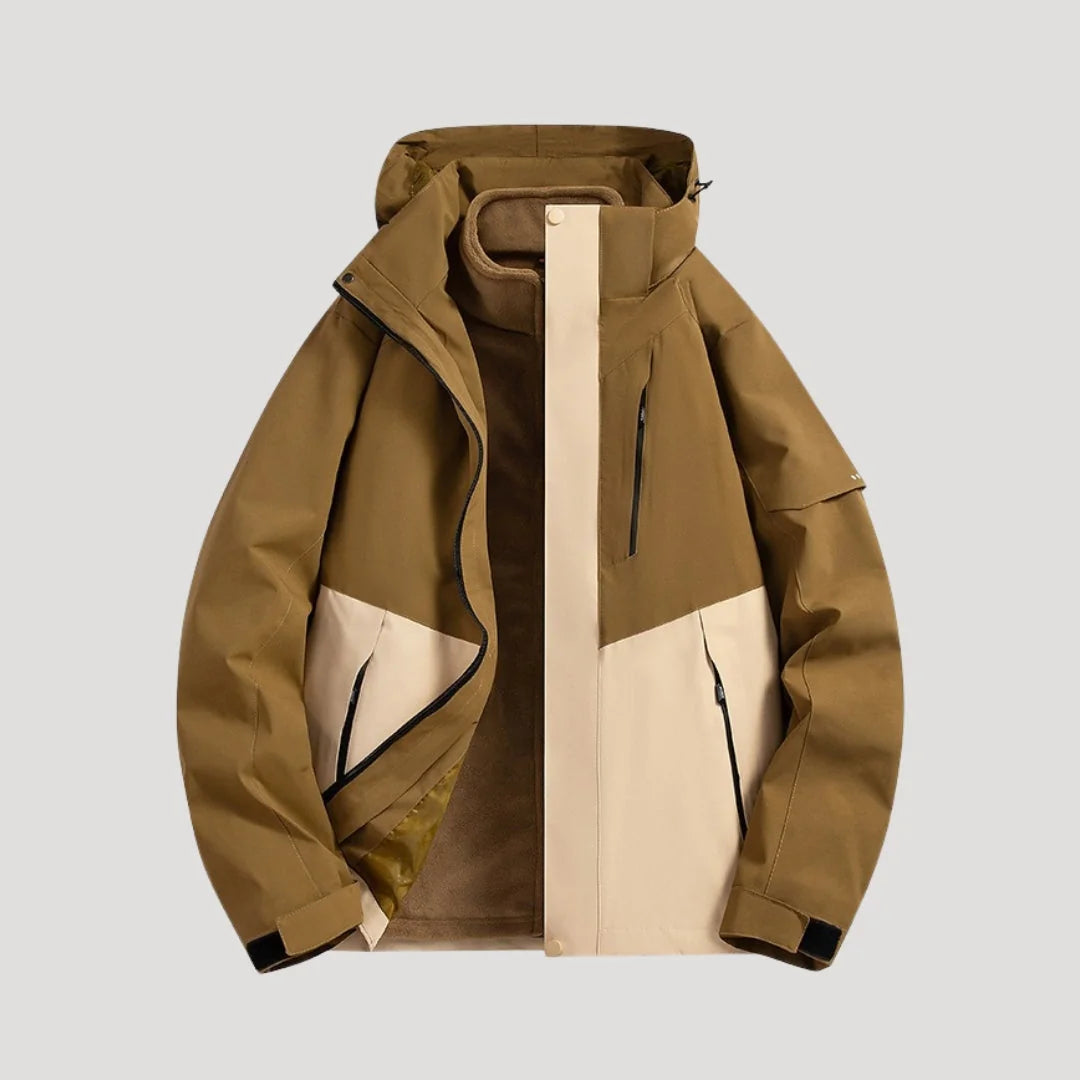 Brown Women's Hooded Windbreaker Jacket with Zip Front & Adjustable Hood