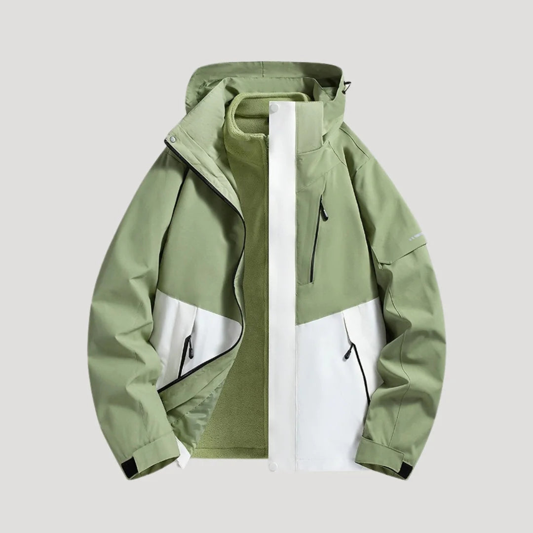 Green Women's Hooded Windbreaker Jacket with Zip Front & Adjustable Hood