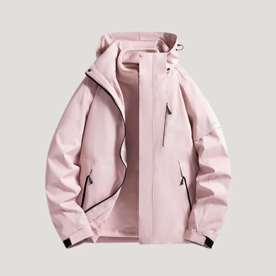 Pink Women's Hooded Windbreaker Jacket with Zip Front & Adjustable Hood