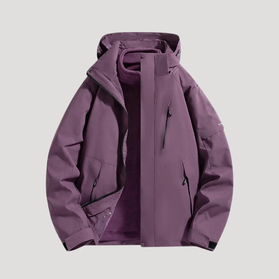 Purple Women's Hooded Windbreaker Jacket with Zip Front & Adjustable Hood