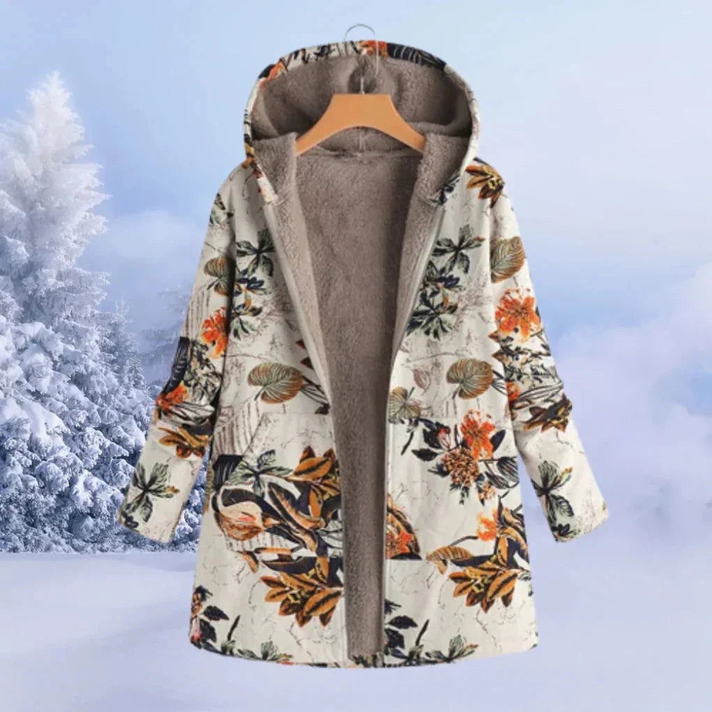 Orange Women's Casual Winter Jacket with Hood & Plush Lining