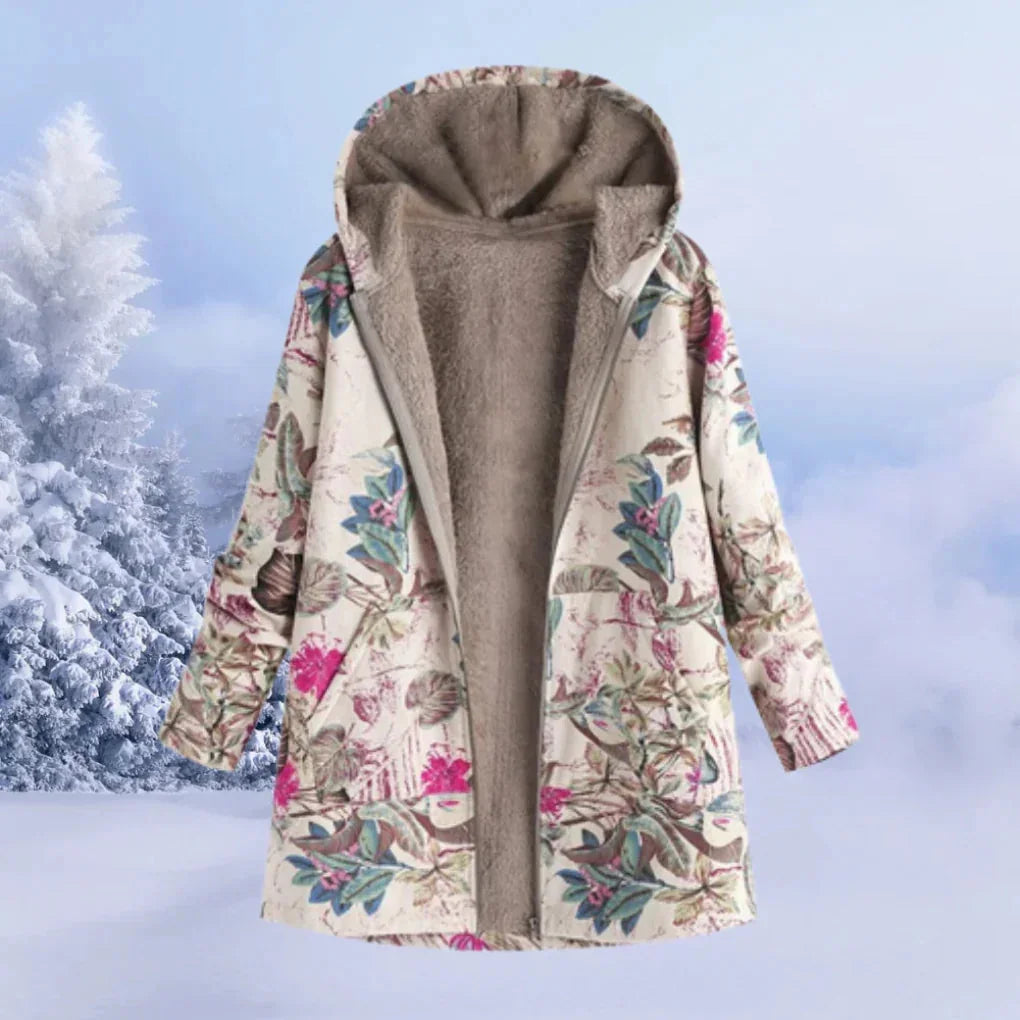 Rose Red Women's Casual Winter Jacket with Hood & Plush Lining - Front Open
