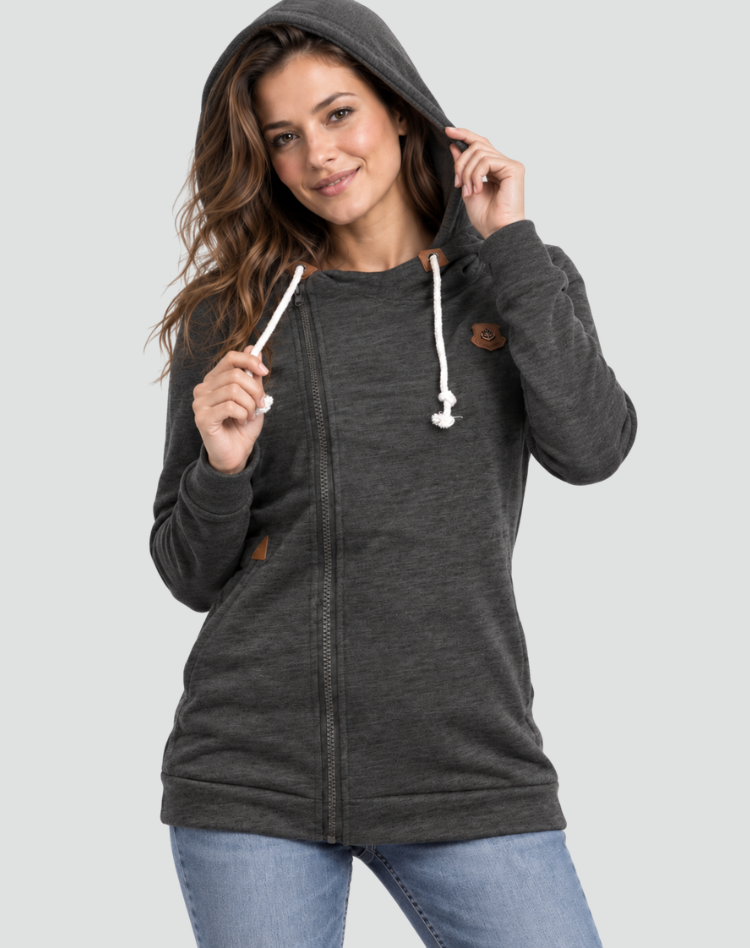Women's Hooded Vest with Asymmetric Zip & Drawstring Hood