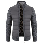 Dark Gray Men's Padded Jacket with Breathable Knit Sleeves & Stand Collar - Grey Front Full Sleeve Detail