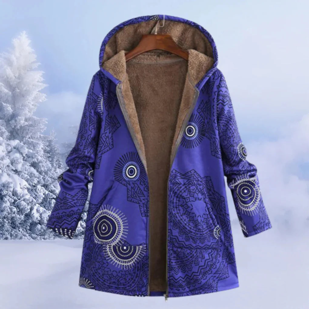 Blue Women's Casual Winter Jacket with Hood & Plush Lining