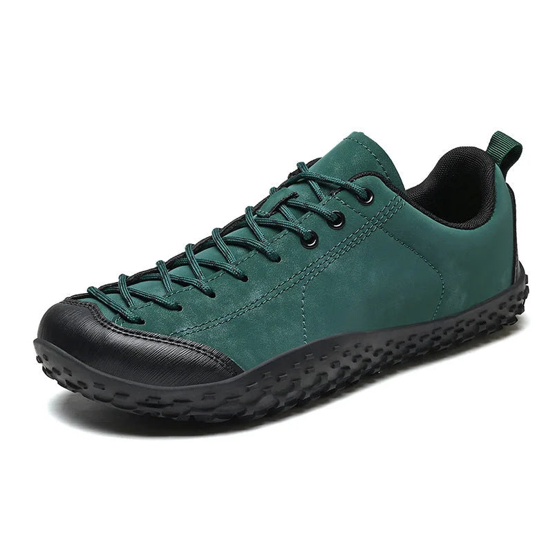 Green Women's Lace-Up Hiking Sneakers with Anti-Slip Sole & Reinforced Toe Cap - Side Profile Studio
