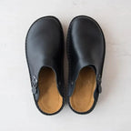 Black Men's Leather Mules with Buckle Strap & Slip-On Design — Reid - Top View Pair