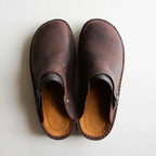 Dark Brown Men's Leather Mules with Buckle Strap & Slip-On Design — Reid - Top View Pair