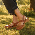 Women's Leather Mary Block Heel Sandals — Talia Vintage Buckle Clog
