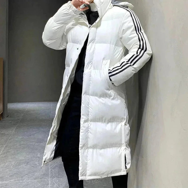 Women's Long Winter Coat with Hooded Design & Relaxed Fit - Front Open Zip