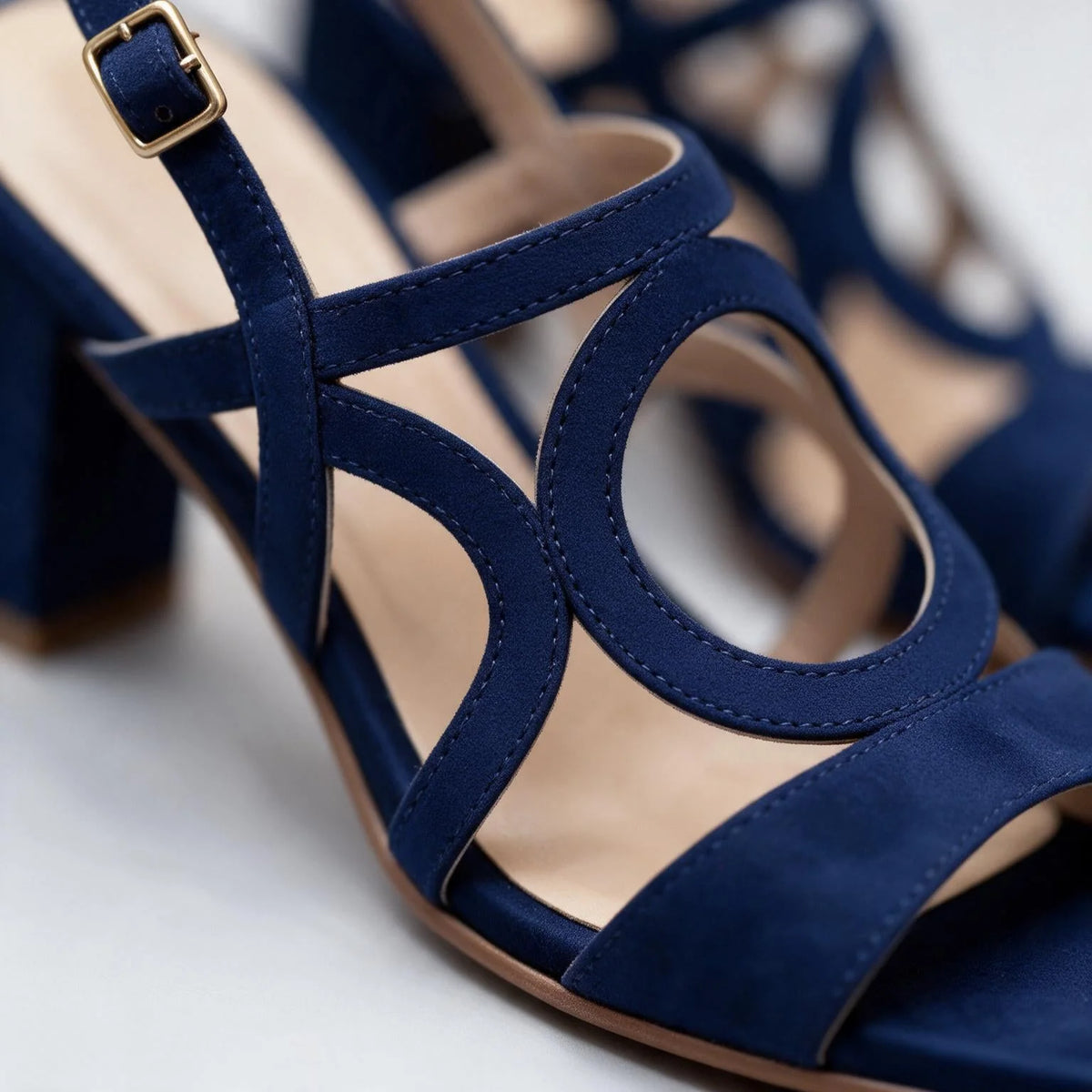 Women's Loop Sandals with Cushioned Insole & Block Heel - Close Up Strap Detail
