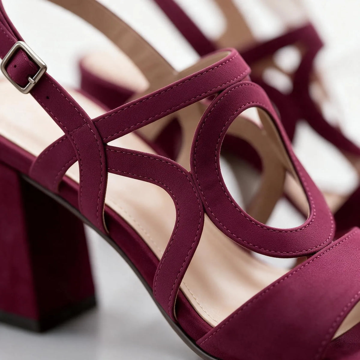 Women's Loop Sandals with Cushioned Insole & Block Heel - Close Up Loop Detail