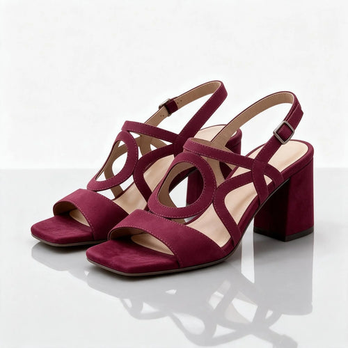 Burgundy Women's Loop Sandals with Cushioned Insole & Block Heel