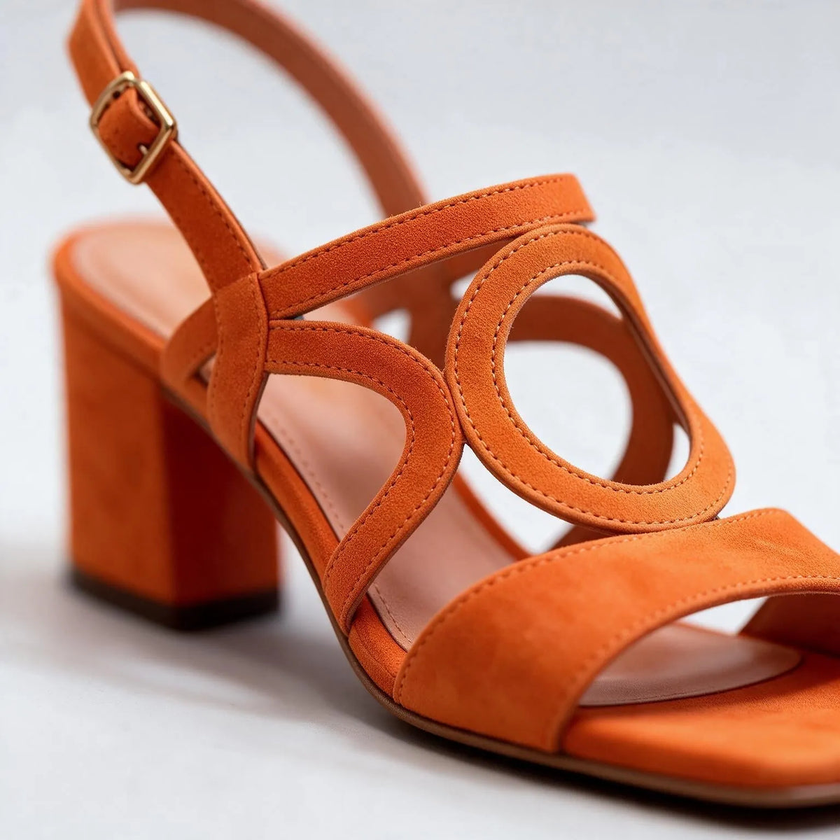 Women's Loop Sandals with Cushioned Insole & Block Heel - Close Up Instep Detail