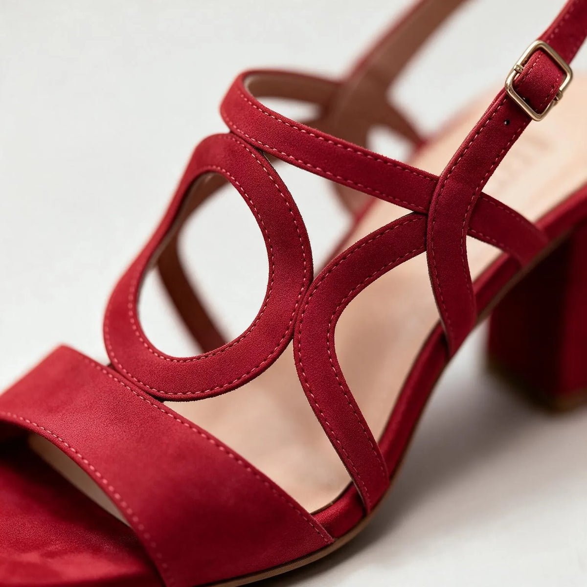Women's Loop Sandals with Cushioned Insole & Block Heel - Close Up Buckle Detail