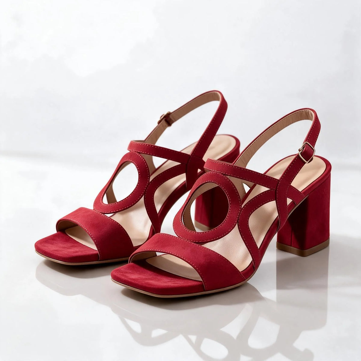 Red Women's Loop Sandals with Cushioned Insole & Block Heel