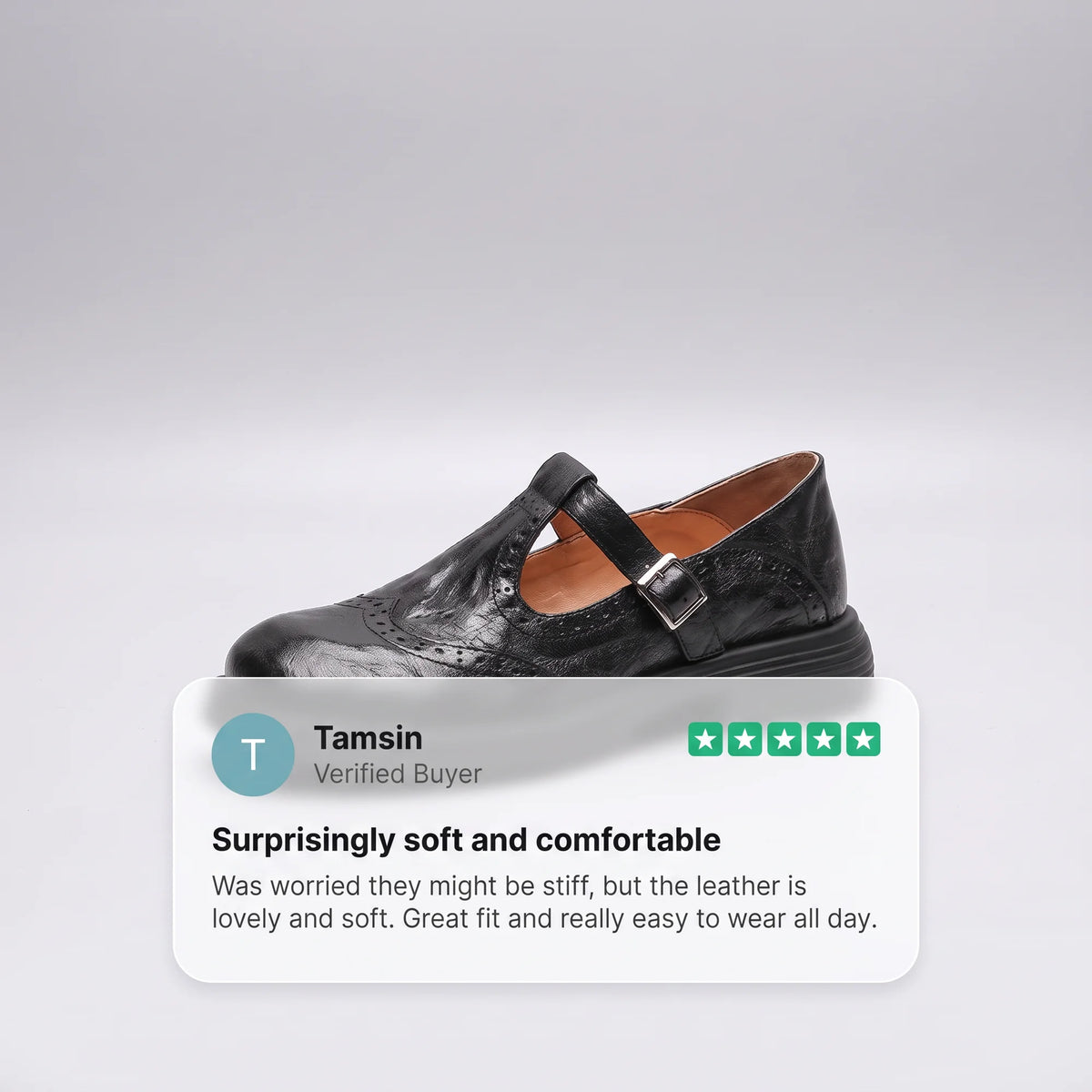 Women's Mary Jane Pumps with Brogue Detailing & Buckle Strap - Side Profile Review