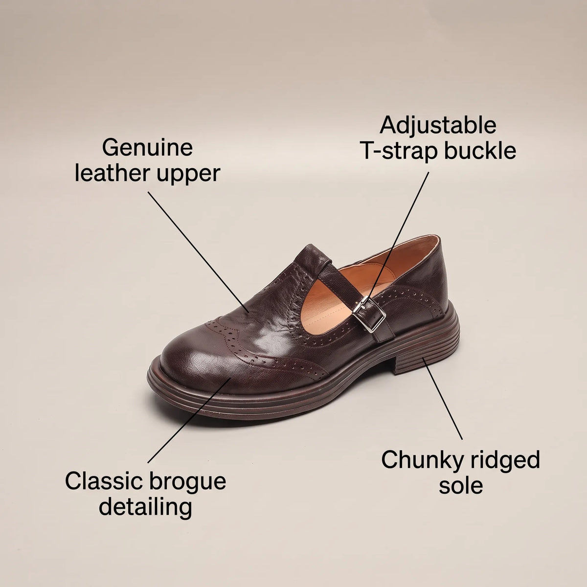 Women's Mary Jane Pumps with Brogue Detailing & Buckle Strap - Studio Side Labeled