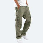 Army Green Men's Cargo Pants with Elastic Waist & Drawstring Hem - Full Body Stance