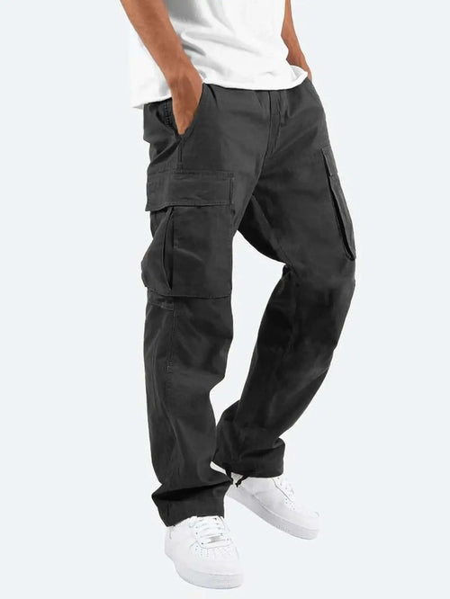 Black Men's Cargo Pants with Elastic Waist & Drawstring Hem