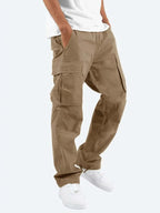 Brown Men's Cargo Pants with Elastic Waist & Drawstring Hem
