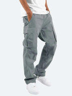 Grey Men's Cargo Pants with Elastic Waist & Drawstring Hem