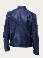 Men's Lightweight Leather Jacket with Snap Collar & Zip Pockets - Back View