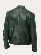 Men's Lightweight Leather Jacket with Snap Collar & Zip Pockets - Back Studio
