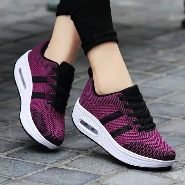 Purple Women's Mesh Sneakers with Lace-Up Closure & Air Cushion Sole - Front Full