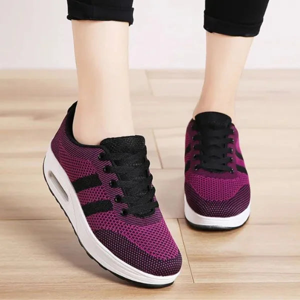 Women's Mesh Sneakers with Lace-Up Closure & Air Cushion Sole - Front Walking