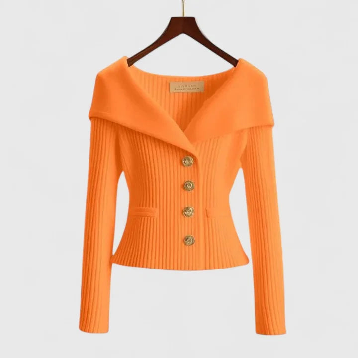 Orange Women's Off-Shoulder Knit Cardigan with Button-Front & Ribbed Detail
