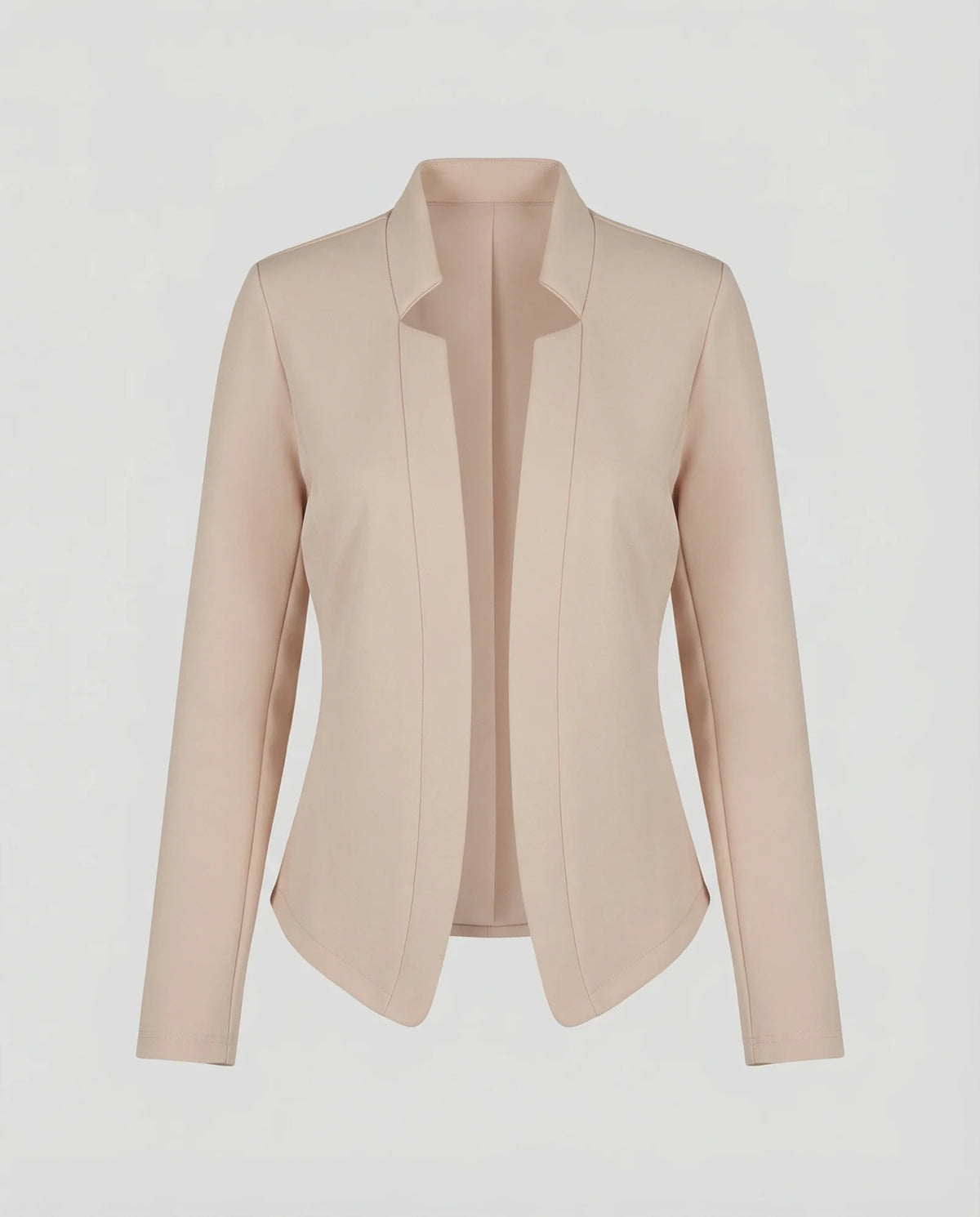 Women's Open-Front Tailored Blazer with Curved Hem - Flat Lay Front