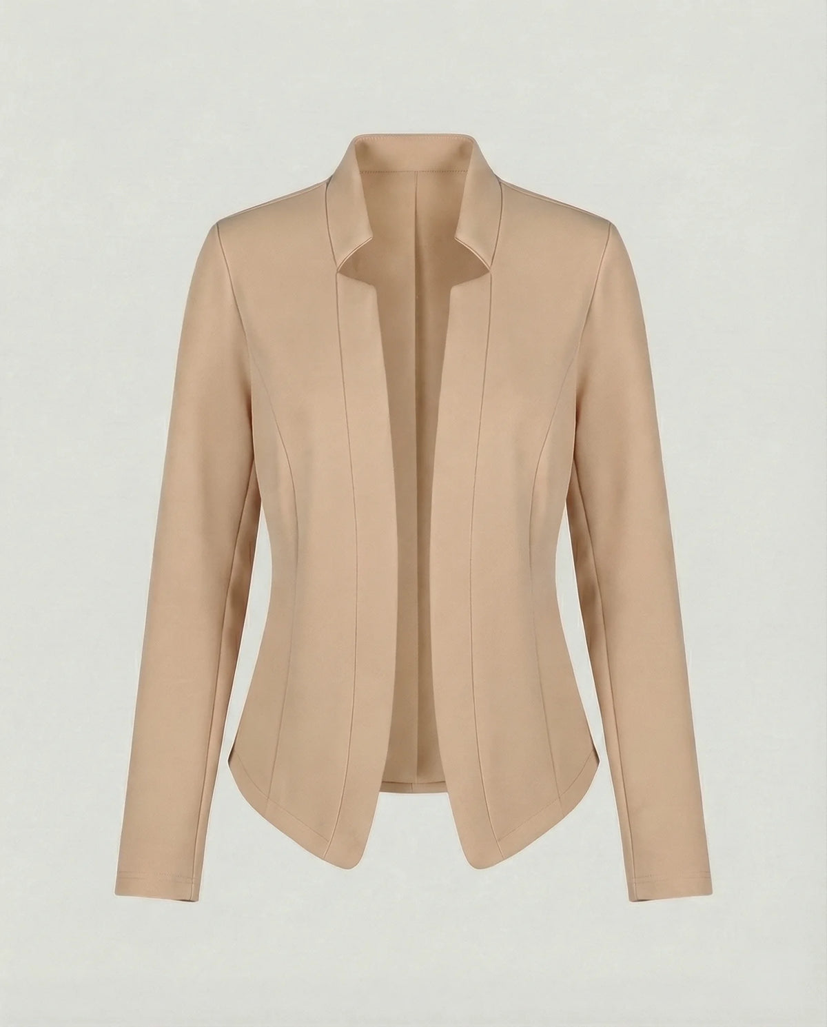 Beige Women's Open-Front Tailored Blazer with Curved Hem