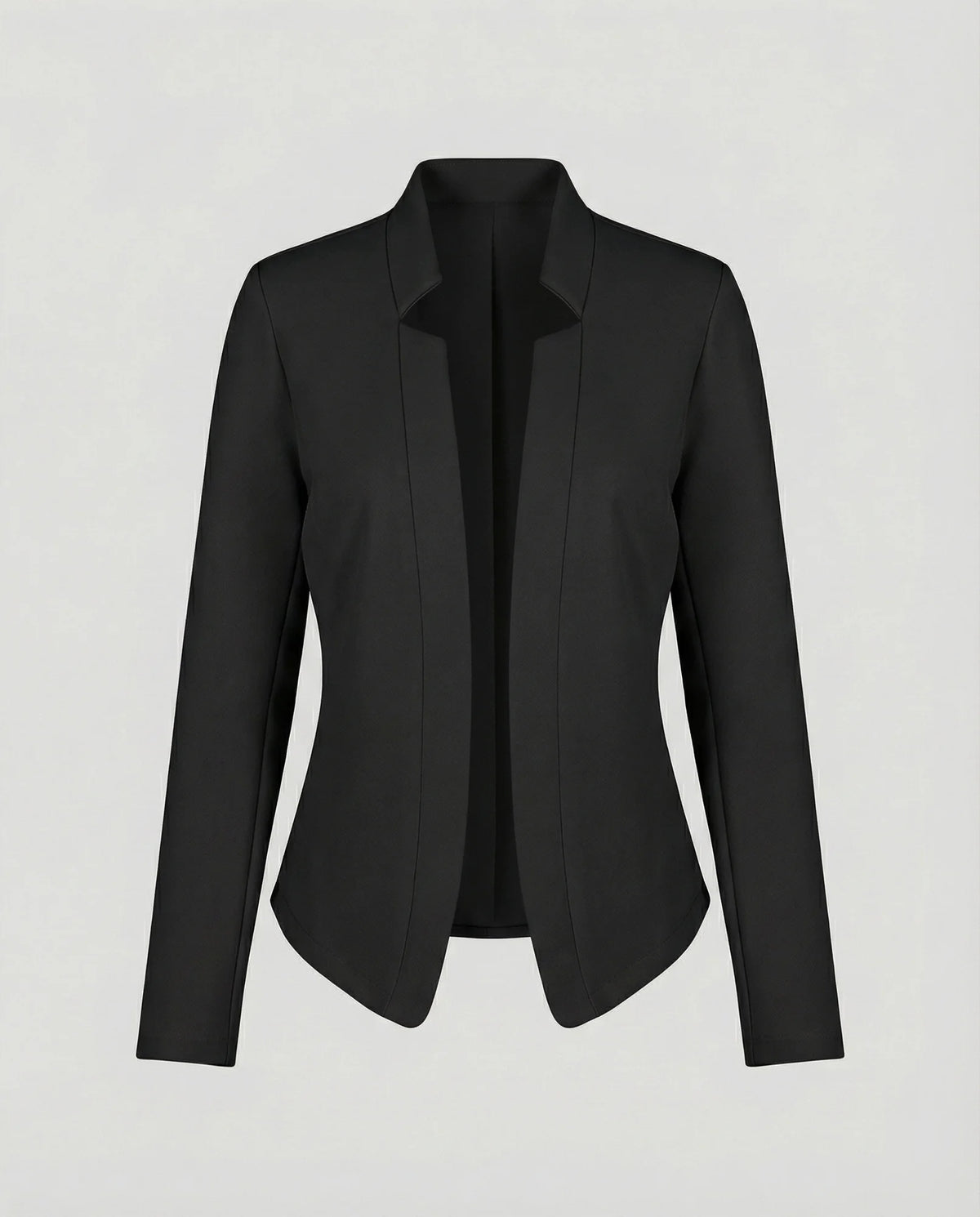 Black Women's Open-Front Tailored Blazer with Curved Hem