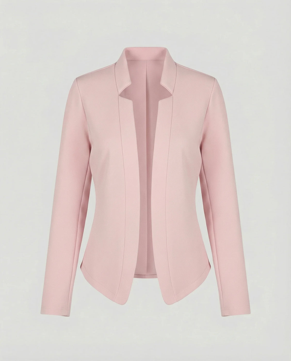 Light Pink Women's Open-Front Tailored Blazer with Curved Hem - Flat Lay