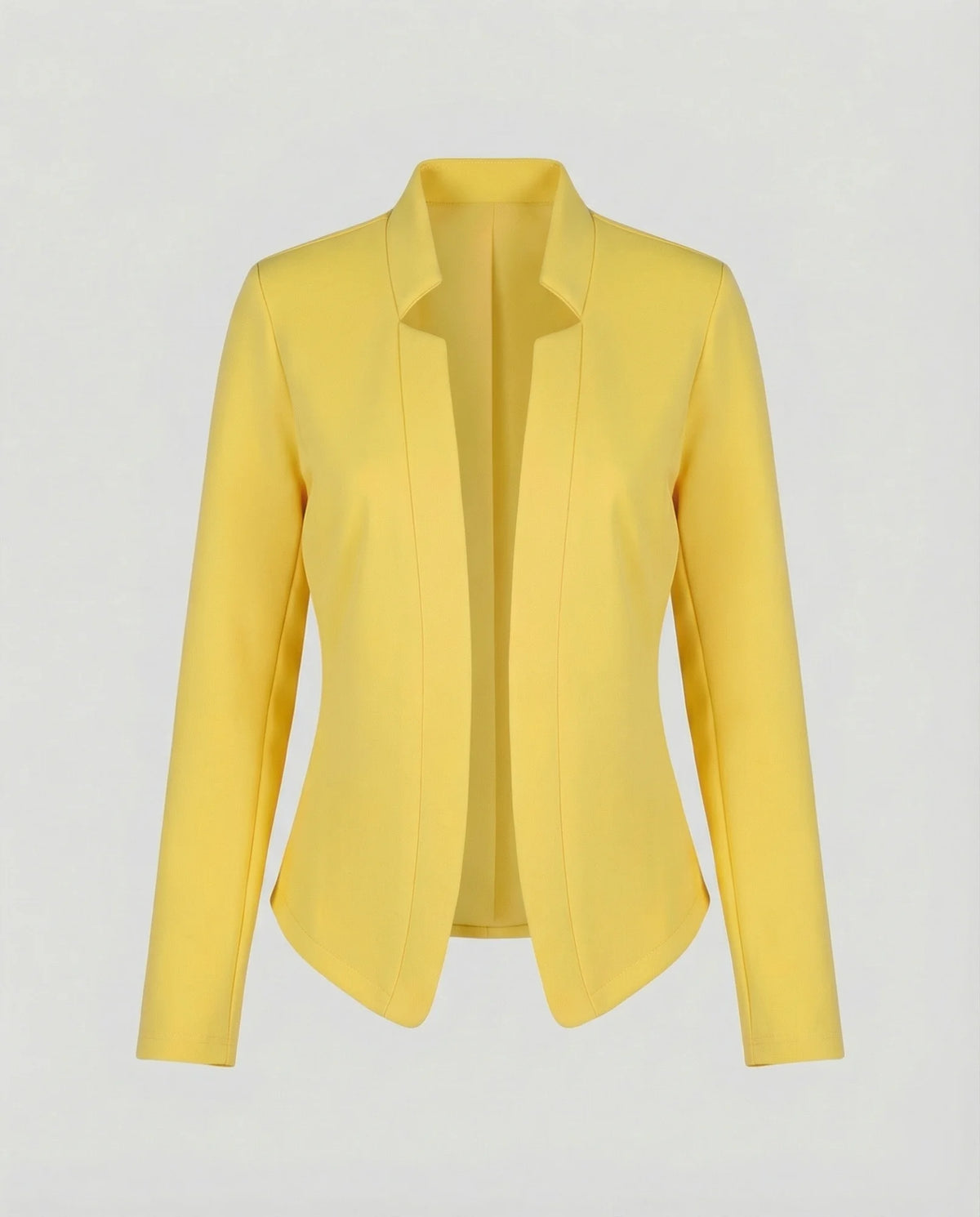 Yellow Women's Open-Front Tailored Blazer with Curved Hem