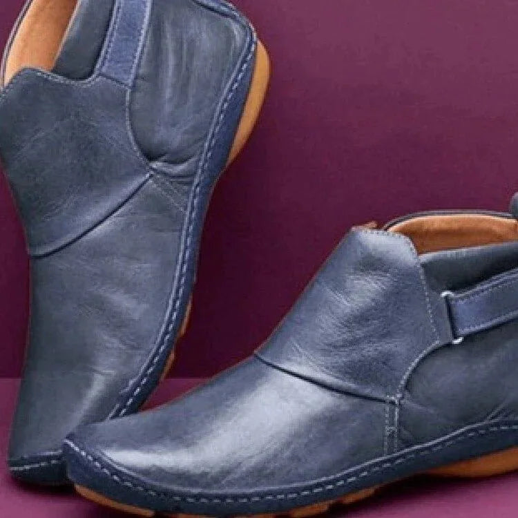 Blue Women's Orthopedic Ankle Boots with Slip-On Design & Pull-Tab Heel - Pair Front Detail