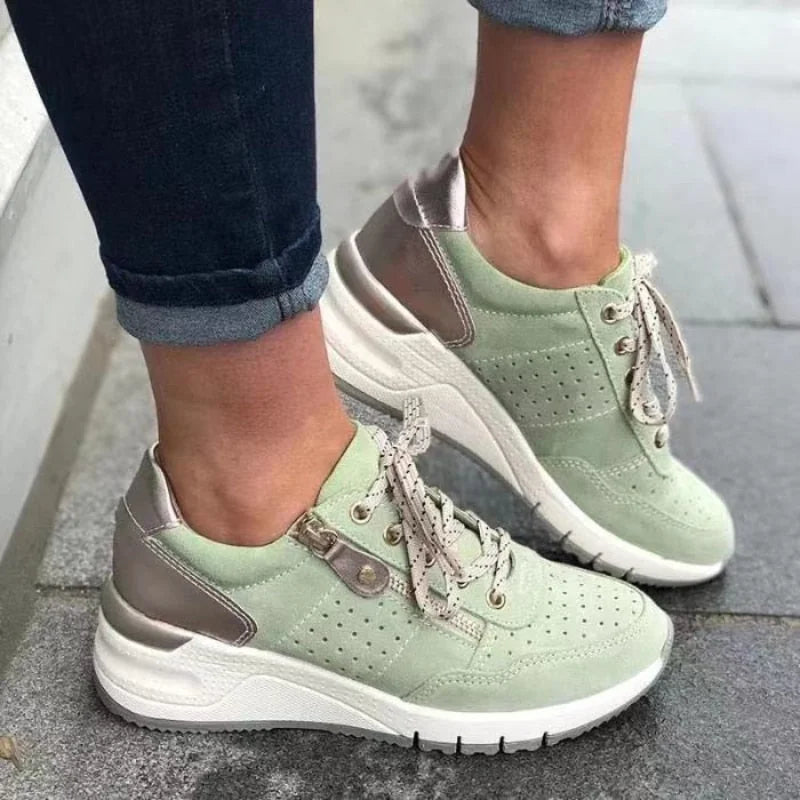 Green Women's Orthopedic Walking Shoes with Lace-Up Closure & Cushioned Sole — Allie - Worn Lifestyle