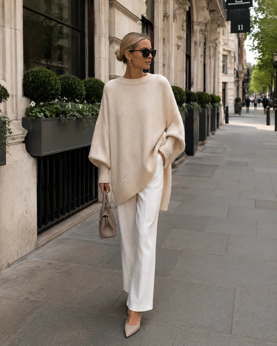 Apricot Women's Oversized Asymmetric Sweater with Ribbed Hem & Long Sleeves