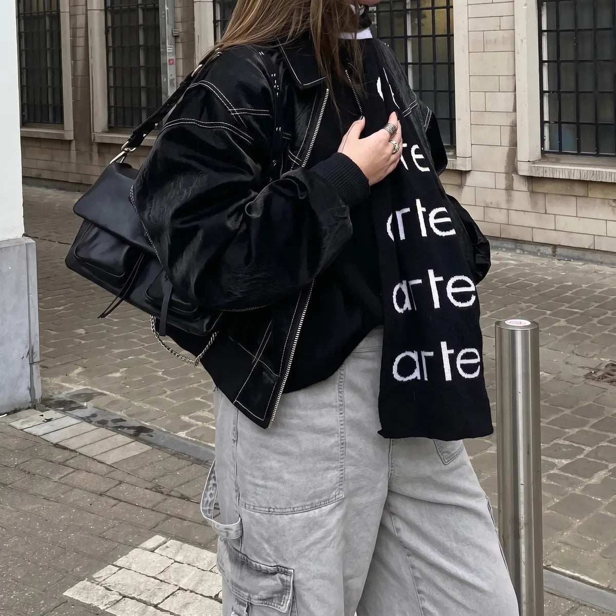 Women's Oversized Bomber Jacket with Contrast Stitch & Ribbed Cuffs - Back Detail