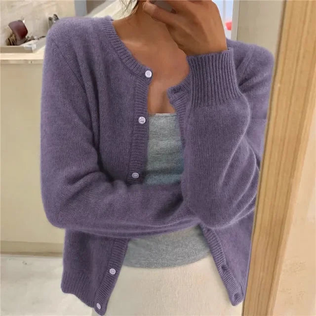 Mauve Women's Oversized Cardigan with Button-Front & Ribbed Cuffs