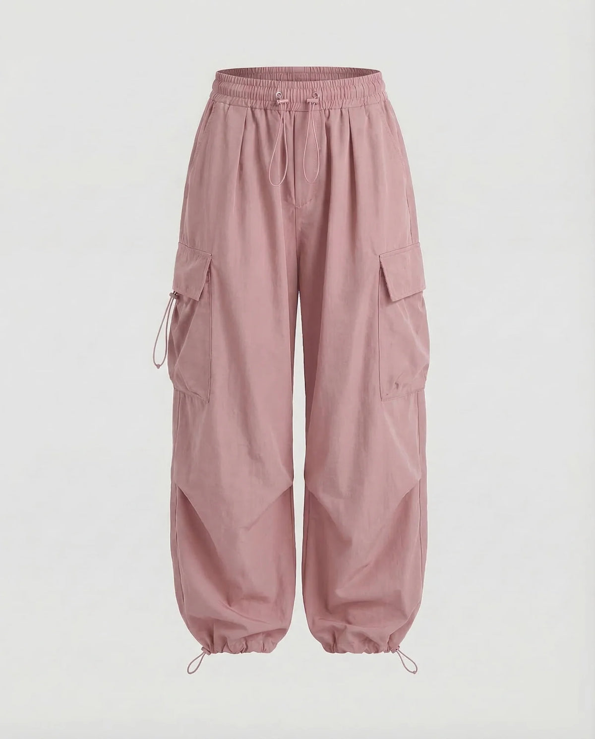 Pink Women's Oversized Cargo Pants with Drawstring Waist & Flap Pockets — Layla