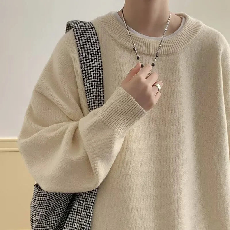 Apricot Women's Oversized Sweater with Round Neckline & Stretchy Cuffs