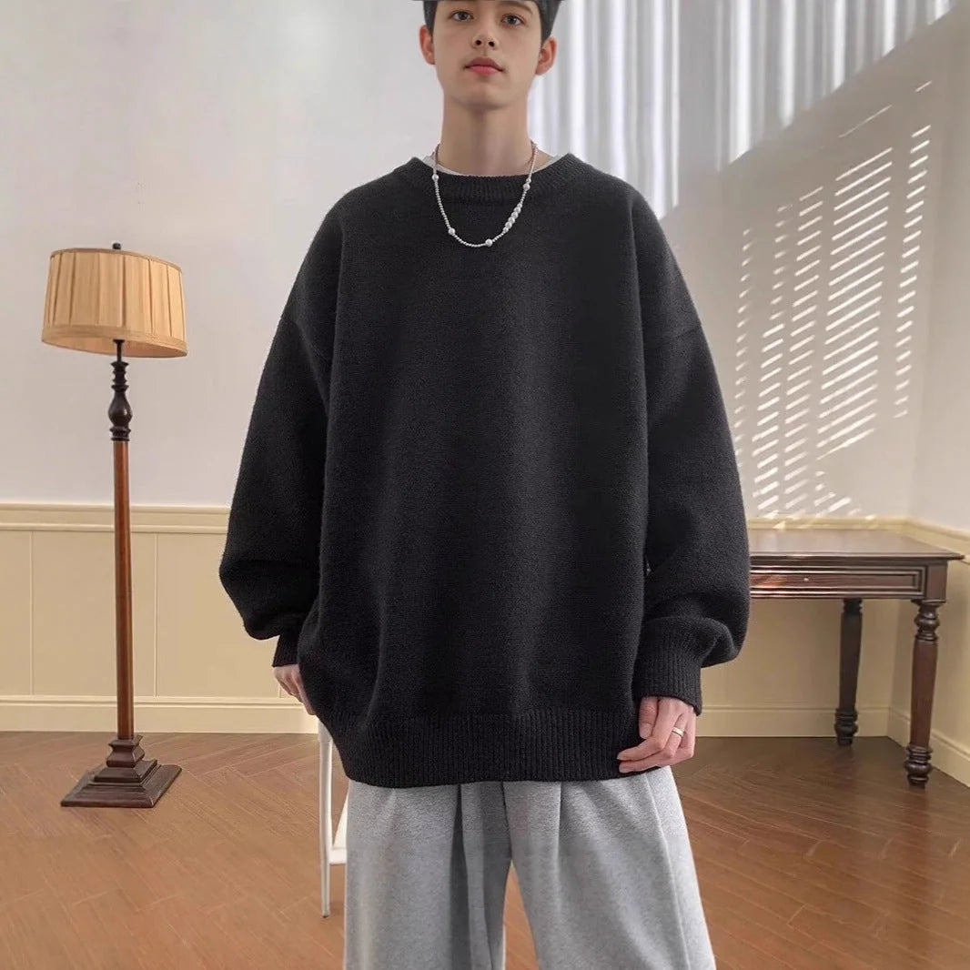 Women's Oversized Sweater with Round Neckline & Stretchy Cuffs - Front Full Bucket Hat