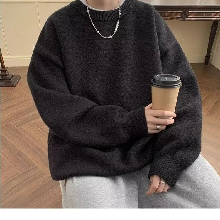 Black Women's Oversized Sweater with Round Neckline & Stretchy Cuffs